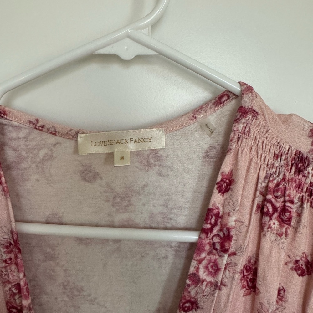 LoveShackFancy Dress Size Medium Womens Pink Floral Cotton Stretchy - Picture 3 of 4